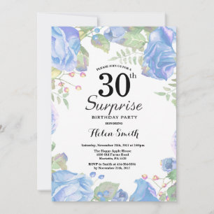 Invitation Botanique Blue Floral Surprise 30e anniversaire