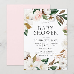 Invitation Botanique Blush White Floral Baby shower de couron
