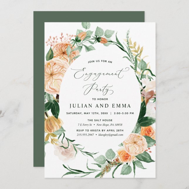 Invitation Botanique Boho Neutral Green Party (Devant / Derrière)