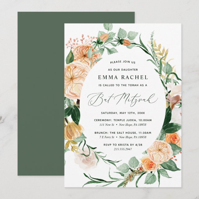 Invitation Botanique Boho Personnalisé Bat mitzvah de verdure (Devant / Derrière)