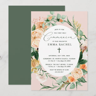 Invitation Botanique Boho Personnalisé Blush Pink Communion