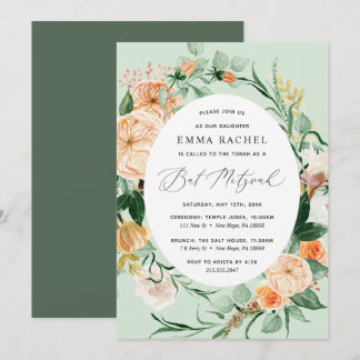 Invitation Botanique Boho personnalisé Sage Bat mitzvah vert