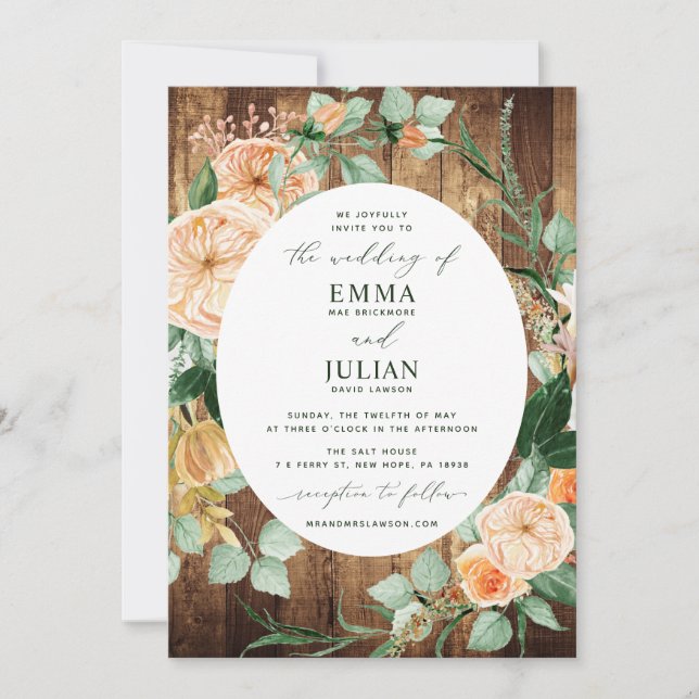 Invitation Botanique Boho verdure Rustique Mariage de bois (Devant)