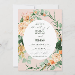 Invitation Botanique Boho vert rose pâle Mariage floral