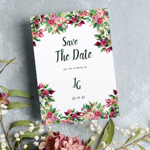 Invitation Botanique bordeaux rose vert floral Enregistrer la
