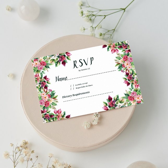 Invitation Botanique Bourgogne rose vert pays floral RSVP (Botanic burgundy pink green floral country RSVP )