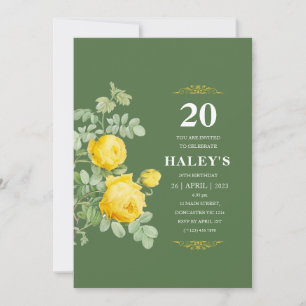 Invitation Botanique Chic Jaune & Vert Floral 20e anniversair