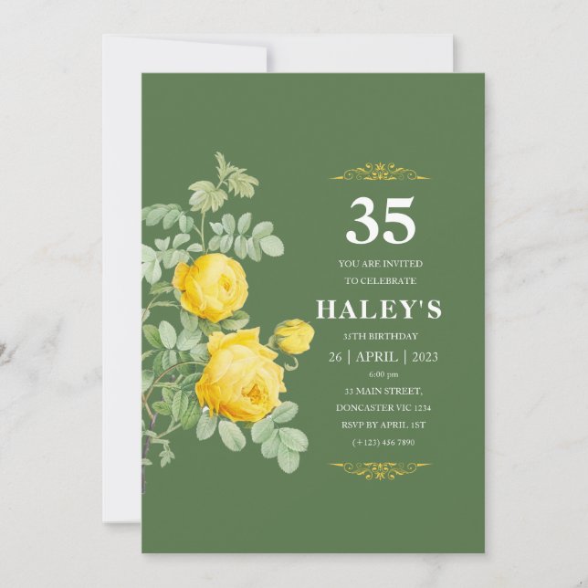 Invitation Botanique Chic Jaune & Vert Floral 35e anniversair (Devant)