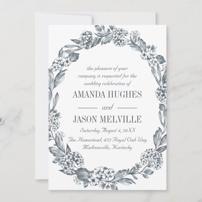 Invitation Botanique d'argent | mariage de couronne florale (Devant)