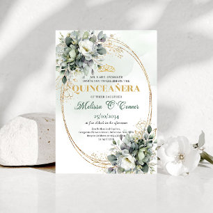 Invitation botanique de Quinceañera à l'aquarelle