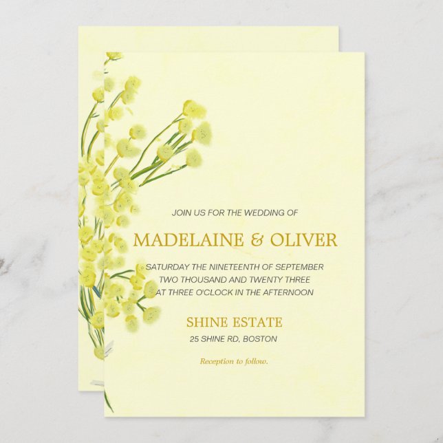 Invitation Botanique de Wattle Jaune Simple Mariage moderne (Devant / Derrière)