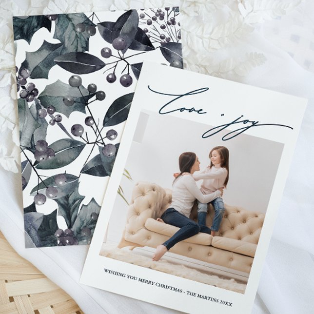 Invitation Botanique d'hiver bleu rustique avec vacances phot (Créateur téléchargé)