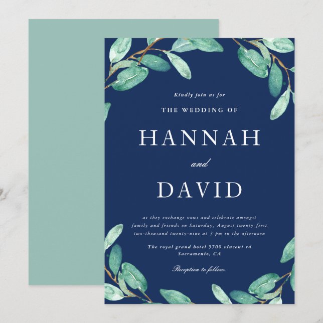 Invitation Botanique du soir | Verdure sur Mariage blanc (Devant / Derrière)