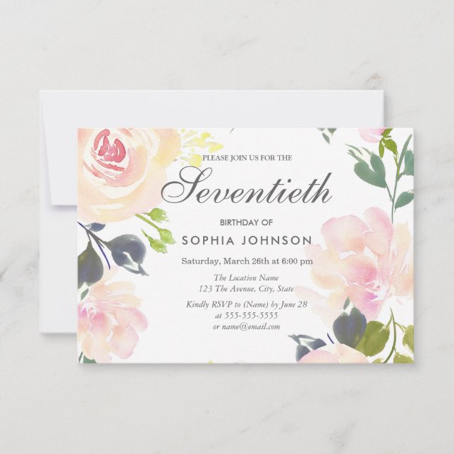 Invitation Botanique Élégant Floral 70e anniversaire Invitati (Devant)