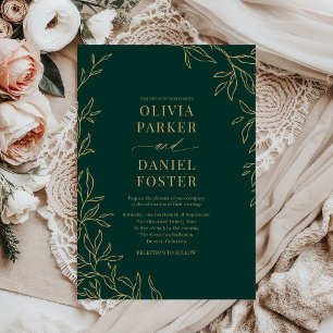 Invitation Botanique Emerald Green Gold Mariage élégant