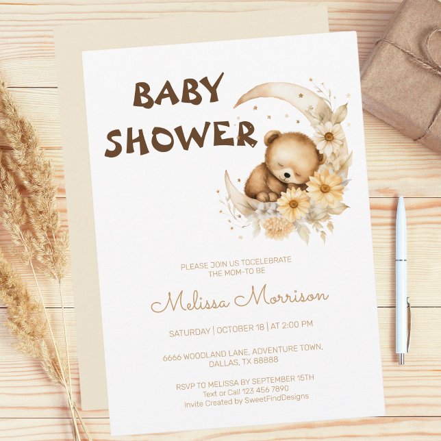 Invitation Botanique Été Sauvement Heureux Ours Bébé Garçon D (Botanical Summer Wildly Happy Bear Baby Boy Shower Invitation)