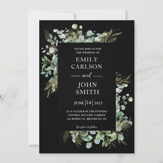 Invitation Botanique Eucalyptus Gold Leaf Design moderne (Devant)