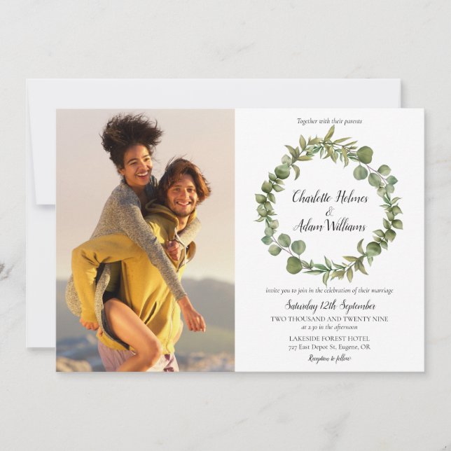 Invitation Botanique Eucalyptus Verdure Photos Mariage (Devant)