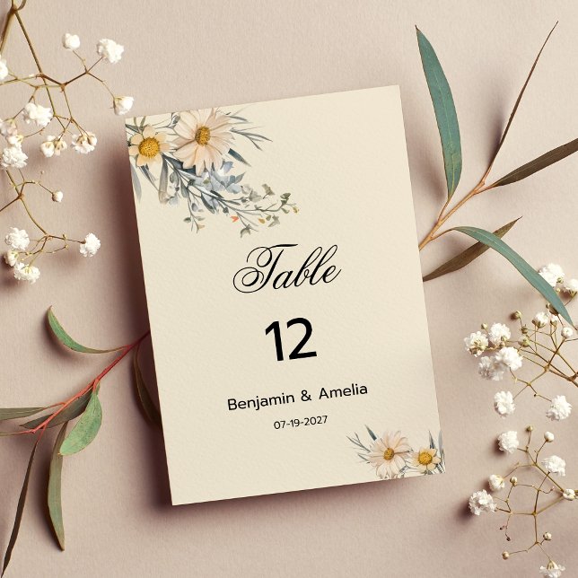 Invitation Botanique fleur sauvage fleurie de jardin Numéro d (Botanical wildflowers garden floral Table Numbers )