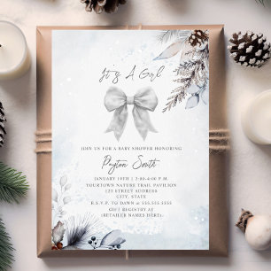 Invitation Botanique Floral Bow Winter Girl Baby shower