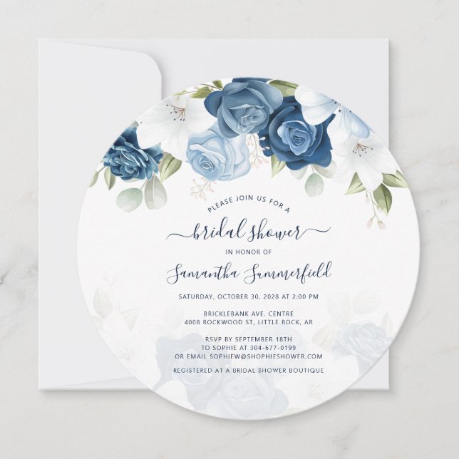 Invitation Botanique Floral Dusty Bleu Fête des mariées de ve (Devant)