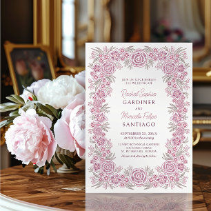 Invitation Botanique Floral Dusty Rose Blush Bourgogne Mariag