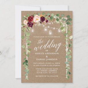 Invitation Botanique Floral Lumières Calligraphie Mariage Kra