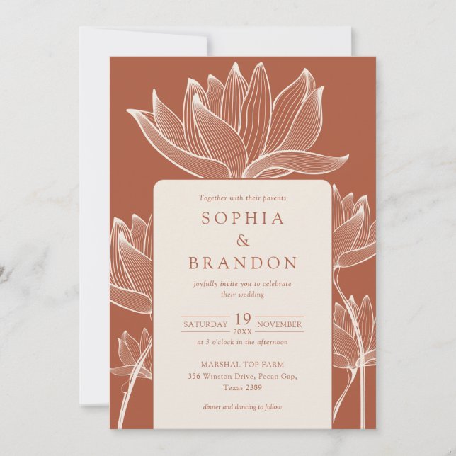 Invitation Botanique Floral QR Code Mariage en terre cuite (Devant)