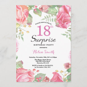 Invitation Botanique Floral Surprise 18e anniversaire Invitat