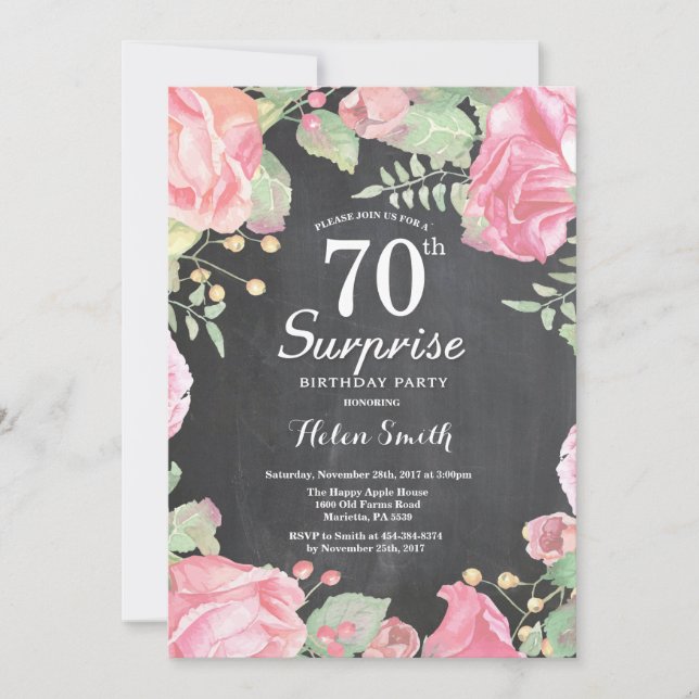 Invitation Botanique Floral Surprise 70e anniversaire Invitat (Devant)