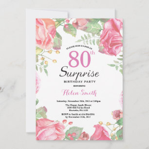 Invitation Botanique Floral Surprise 80e anniversaire Invitat