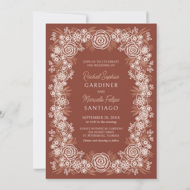 Invitation Botanique Floral Terracotta Mariage (Devant)