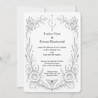 Invitation Botanique gothique noir et blanc