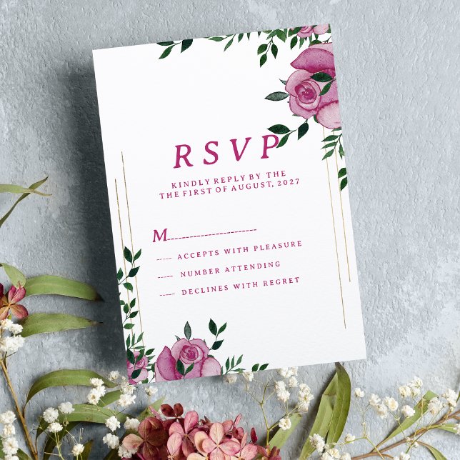 Invitation Botanique lilas vert or rose floral RSVP (Botanic lilac green gold rose floral RSVP)