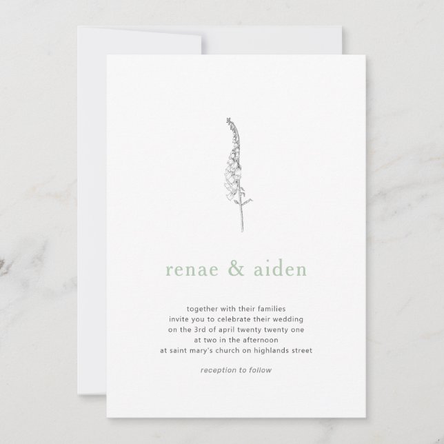 Invitation botanique, mariage floral minimal (Devant)
