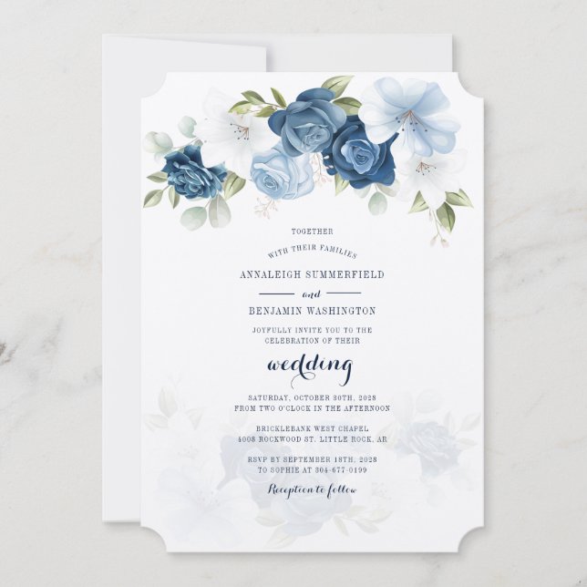 Invitation Botanique moderne Dusty Blue Floral Mariage (Devant)
