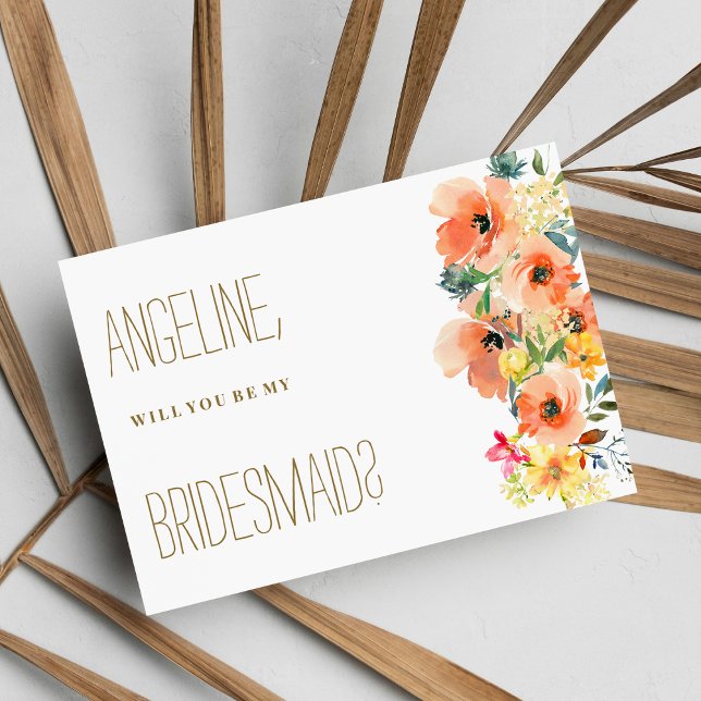 Invitation Botanique orange jaune rose de la flore estivale B (Botanic orange yellow pink summer flora Bridesmaid )