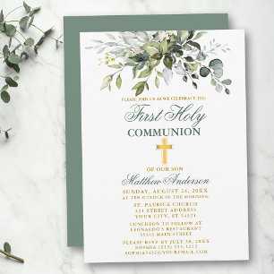 Invitation Botanique Première Communion Gold Sage Vert