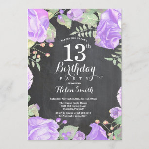 Invitation Botanique Purple Floral 13e anniversaire Invitatio