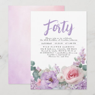 Invitation Botanique Purple Rose Floral Boho fête d'anniversa