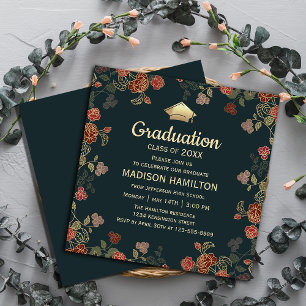Invitation Botanique Red and Gold Graduation Party