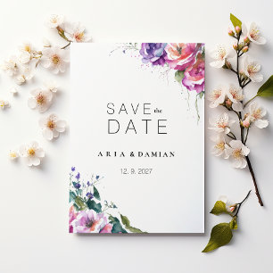 Invitation Botanique rose violet corail floral Enregistrer la