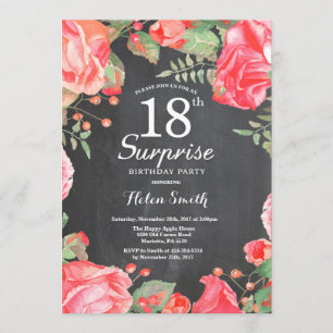 Invitation Botanique Rouge Floral Surprise 18e anniversaire