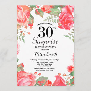Invitation Botanique Rouge Floral Surprise 30e anniversaire