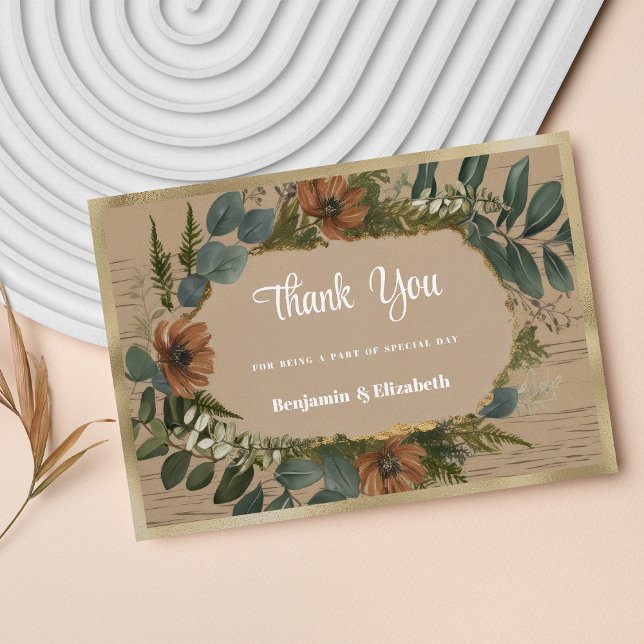 Invitation Botanique rustique bois Merci floral (Botanical rustic woodland floral Thank You )