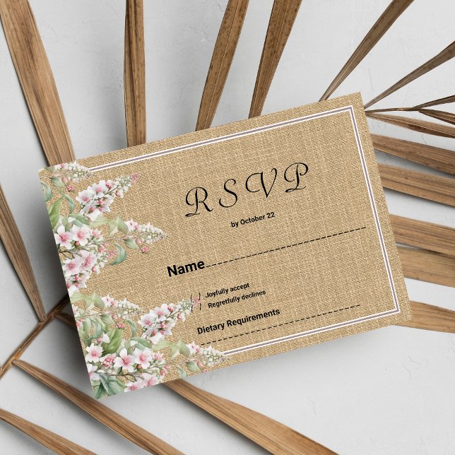Invitation Botanique rustique ivoire rose menthe fleurie RSVP (Botanical rustic ivory pink mint floral RSVP)