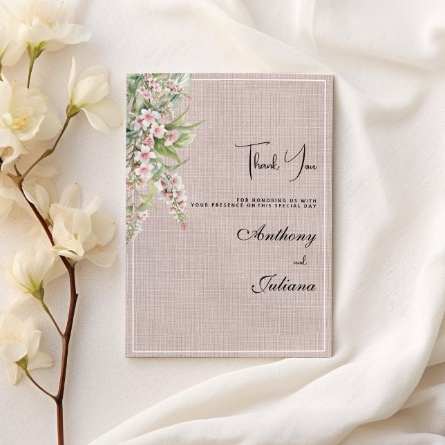 Invitation Botanique rustique rousse menthe rose Merci floral (Botanical rustic blush pink mint floral Thank You)