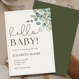 Invitation Botanique Sage Vert Bonjour Baby shower bébé