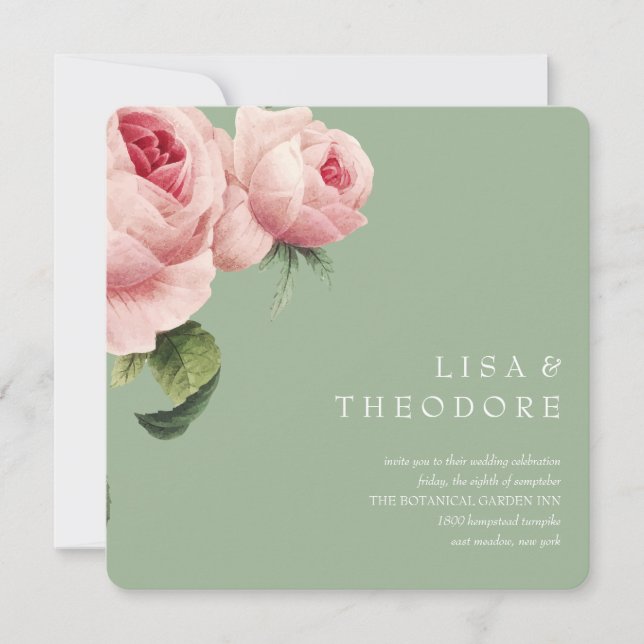 Invitation Botanique | Sage Vintage rose Mariage (Devant)