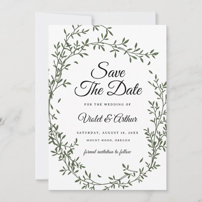 Invitation Botanique Sage Wreath Wedding Enregistrer La Date (Devant)